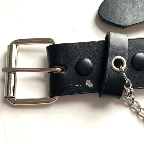Black Belt Skulls & Hanging Chains, Size Small, Genuine Leather Rock Punk Goth - Picture 11 of 11